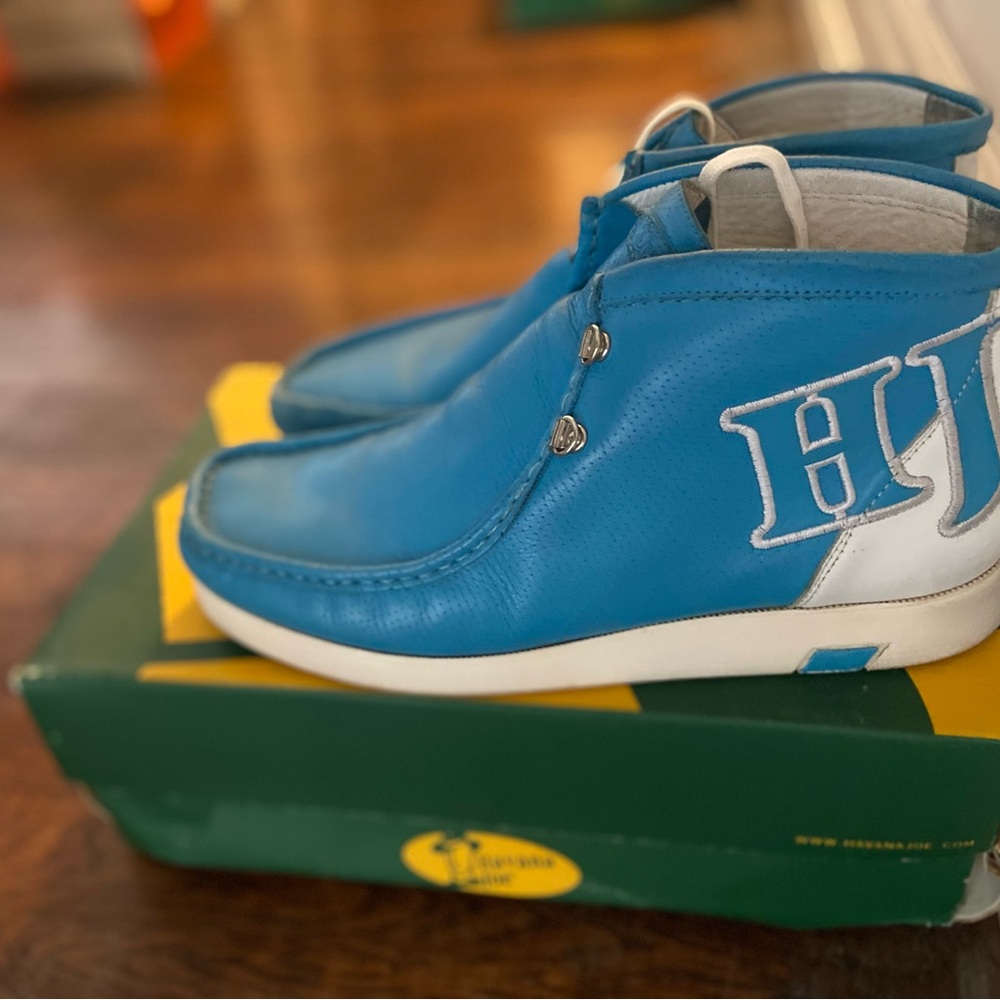 Blue Leather High-Top Sneakers